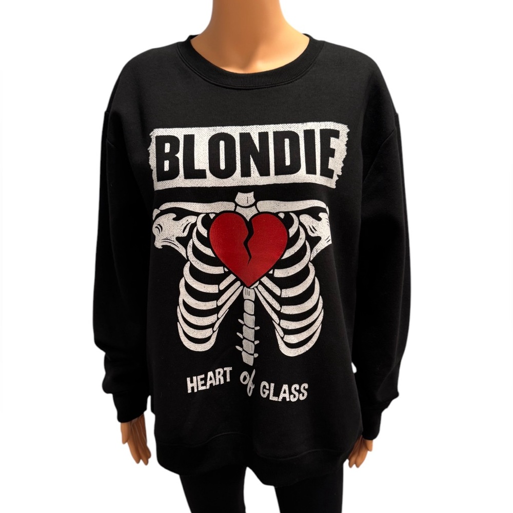 VINYL ICONS Blondie Heart Of Glass  Black Comfy Sweatshirt Heart Skeleton Medium